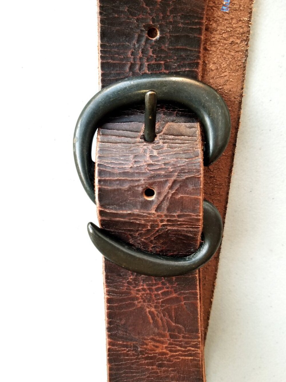 Vintage Bill Adler Brown Belt Sz 36 Distressed Pattern, S-Shaped Brass Buckle - Picture 6 of 16